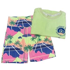 Limited Too Spring/Summer Outfit Shirt Biker Shorts Set Girls Palm Trees Neon 10